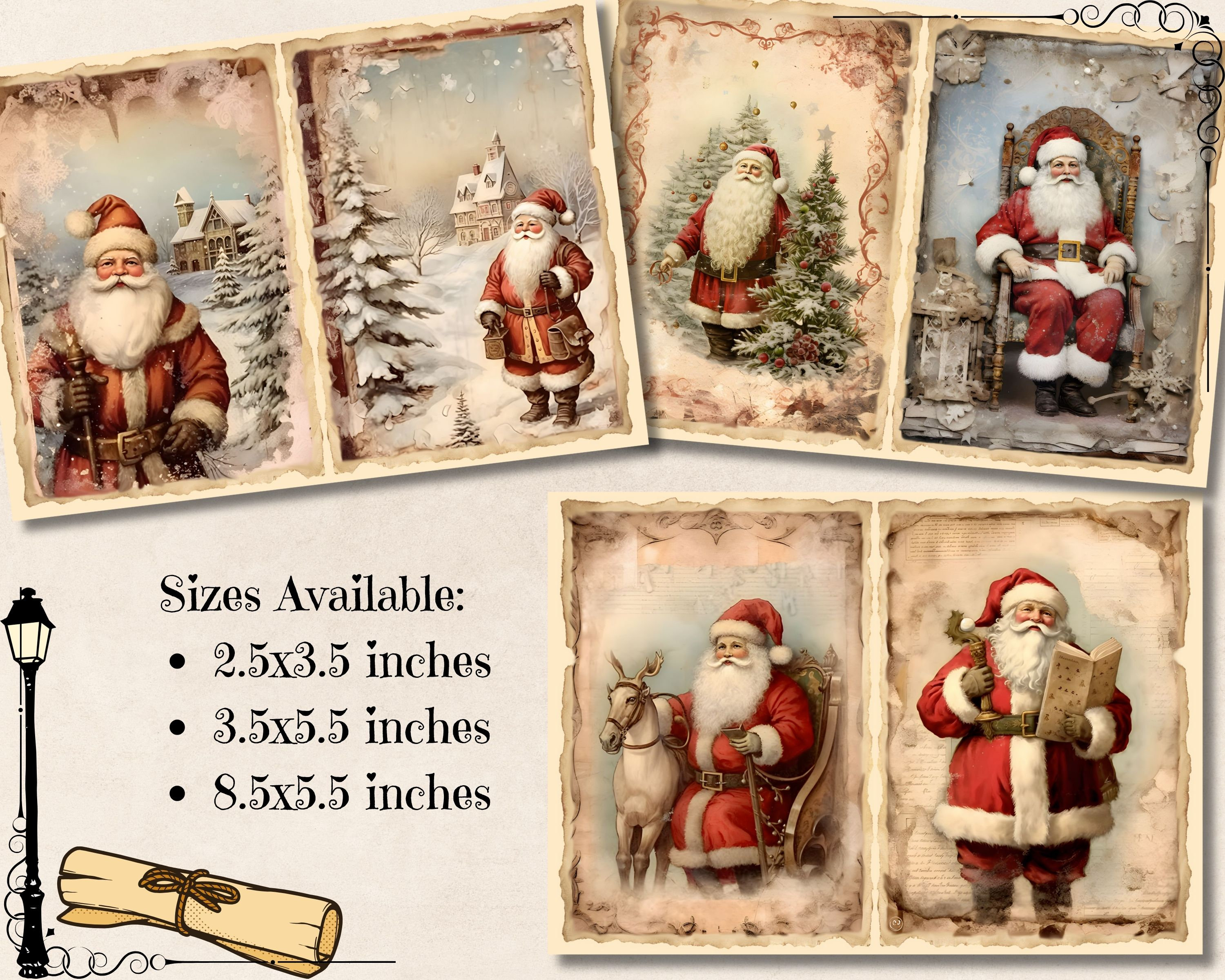 Santa Claus Junk Journal Page, Christmas Vintage Shabby Chic Paper ...