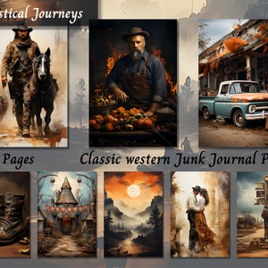 Vintage Western Junk Journal Kit, Printable Cowboy and Cowgirl Digital Download, Wild West Scrapbooking Collage Pages, Mixed Media Paper