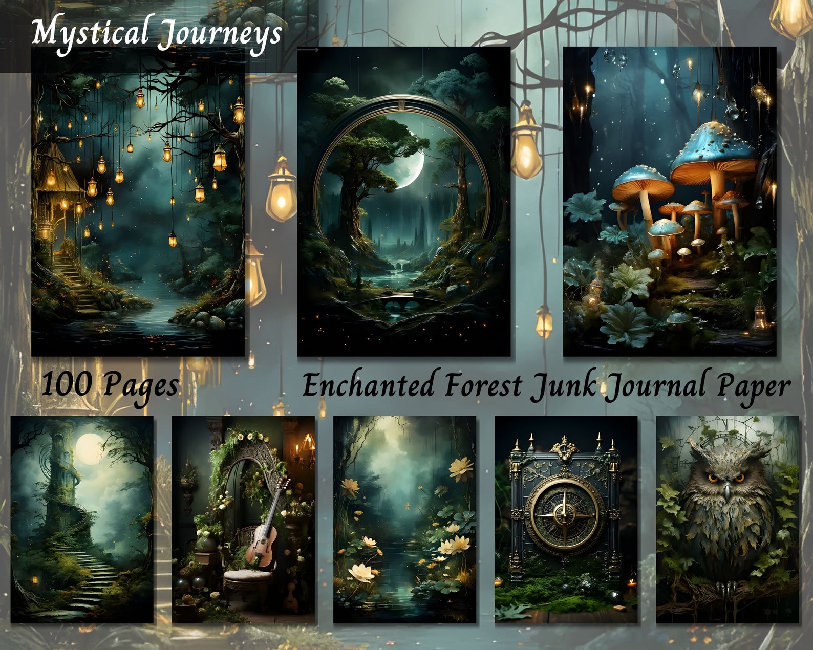 Enchanted Forest Junk Journal Pages, Printable Collage Sheet, Digital ...