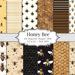 Honey Bee Paper, Bee Digital Pages for Scrapbooking, Junk Journal Kit, Bee Printables Ephemera, Honeycomb Backgrounds - Digital Download