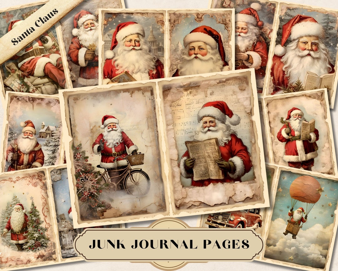 Santa Claus Junk Journal Page, Christmas Vintage Shabby Chic Paper ...