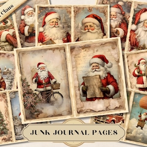 Page de journal indésirable du père Noël, papier shabby chic vintage de Noël, kit de collage imprimable éphémères scrapbooking, kit de journalisation numérique hiver