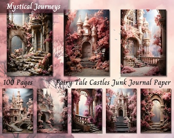 Sprookjeskasteel junk journal kit vintage verhalenboek ephemera afdrukbare betoverde collagepagina's