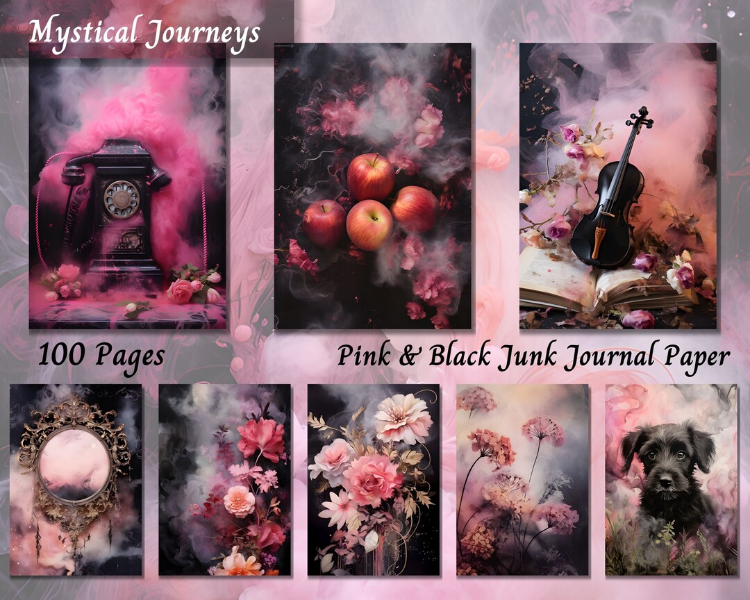 Gothic Rose Junk Journal Kit, Black and Pink Printable Pages, Dark ...