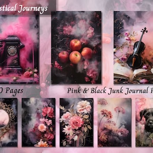 Black and Pink Junk Journal Pages, Gothic Roses, Printable Journal Page Kit Watercolor, Mixed Media, Dark Music Scrapbook Journal Supplies