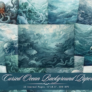 Cursed Ocean Junk Journal Page, Haunted Sea Background Paper, Under The Sea Printable Ephemera, Spooky Gothic Moody Ocean Collage Sheet JPG
