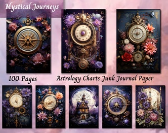Astrology Junk Journal Pages, Zodiac Scrapbook Page, Celestial Journal Page, Printable Paper, Collage Sheet, Digital Download