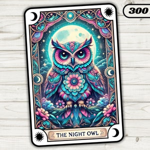 Carta del Tarot del Búho Nocturno, Tarjeta Digital de Búho con Patrón Celestial, Diseño de Sublimación Brujería, Camiseta Gótica para Amantes de los Búhos, Descarga Digital Galaxia