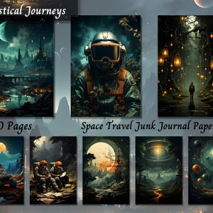Weltraum Reise Junk Journal Papier JPG, Astronaut Galaxy Vintage Shabby Chic, druckbare digitale Journal Collage, Scrapbooking Zubehör ATC Karte
