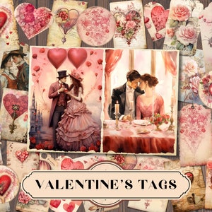 Valentines Day Junk Journal & Tags, Love Printable Ephemera, Scrapbooking Collage, Couple Homemade Journaling, Shabby Chic, Mixed Media Cuts