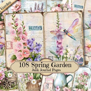 Spring Garden Junk Journal, Floral Shabby Chic Printable Ephemera, Vintage Flower Scrapbooking Collage Sheet, Background Mixed Media Pages
