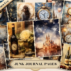 Junk Journal Bundle, Journaling Kit, Shabby Chic, Printable Ephemera, New Years Celebration, Digital Homemade Collage, ATC Cards Pages JPG