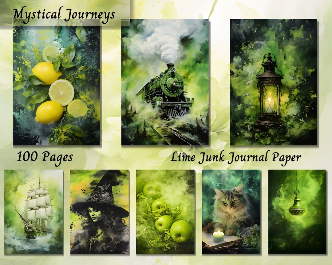 Lime Junk Journal Paper Kit, Digital Watercolor Shabby Chic, Printable ...