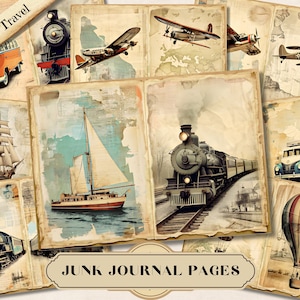 Kit de diário grande pacote, páginas de diário lixo de viagem vintage, coisas efêmeras imprimíveis de carro de trem antigo, folha de colagem de scrapbook, papel de fundo