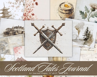 Scotland Junk Journal Kit, Vintage Ephemera Scrapbook Pages for Memory Keeping, Scottish Highlands Travel, Printable, for Scrapbooking