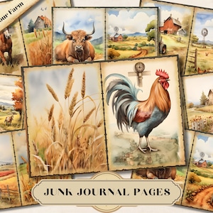 Watercolor Farm Junk Journal Kit, Rustic Farmhouse Printable Ephemera , Vintage Country Scrapbooking, Barn Collage Sheet, Mixed Media Pages
