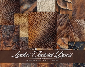 Leather Textures Digital Papers, Seamless Leather Pattern Printable Sheet, Vintage Printable Ephemera Page, Scrapbooking Collage Sheet ATC