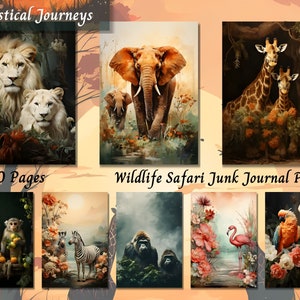 Kit di diario spazzatura Safari della fauna selvatica, diario digitale fatto in casa, carta collage stampabile, effimeri Shabby Chic, carta ATC per forniture di diario vintage