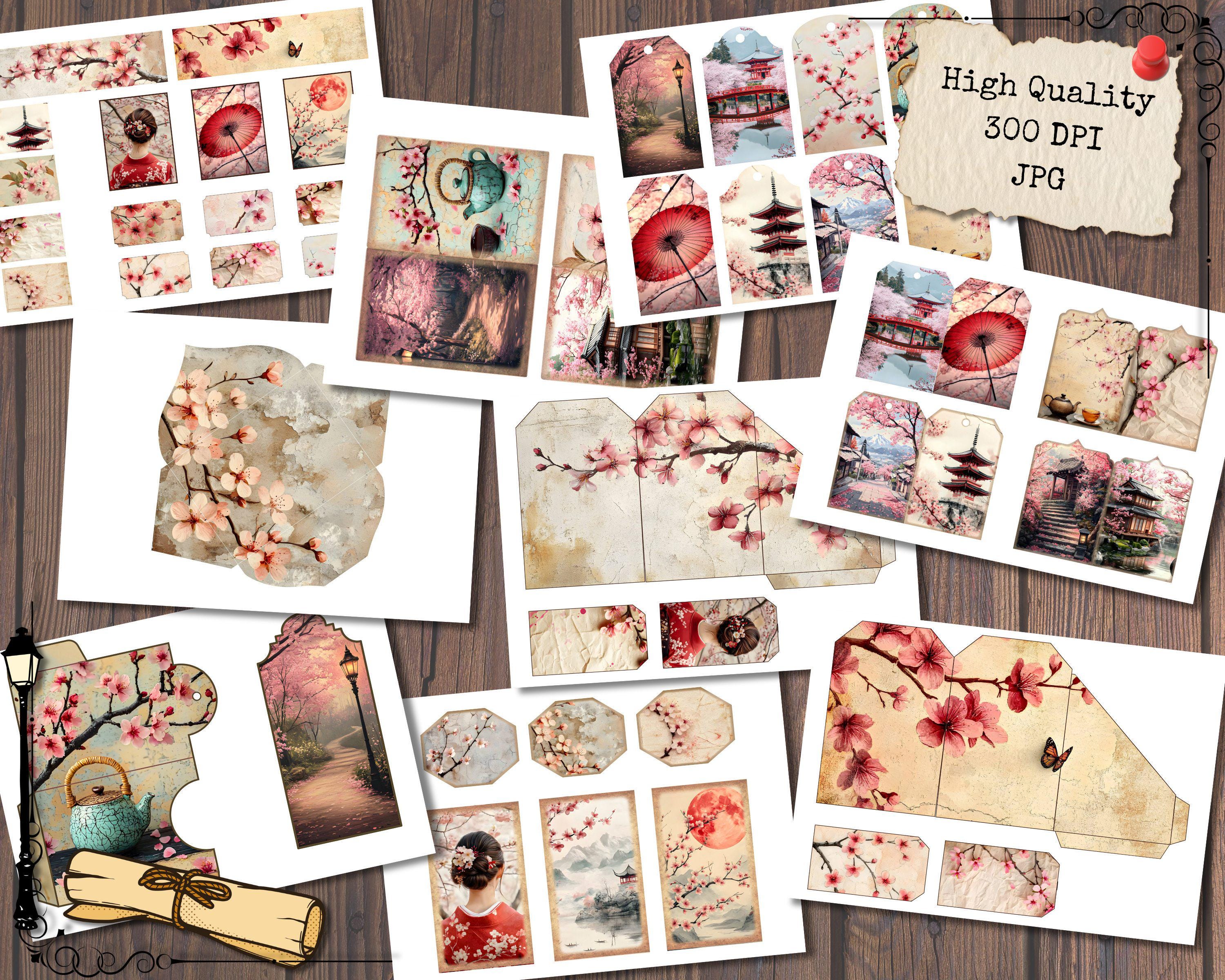 Japan Junk Journal Paper, Japanese Cherry Blossom Printable
