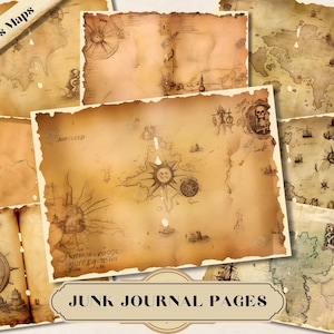 Vintage Junk Journal Kit, Printable Ephemera, Shabby Chic, Map Scrapbooking Paper, World Journaling Digital Collage, Background ATC Card,
