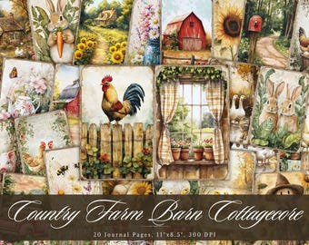 Cottagecore en Farmhouse Junk Journal Kit afdrukbaar | 20 vintage aquarelpagina's voor scrapbooking, herinneringsboeken | Directe digitale download