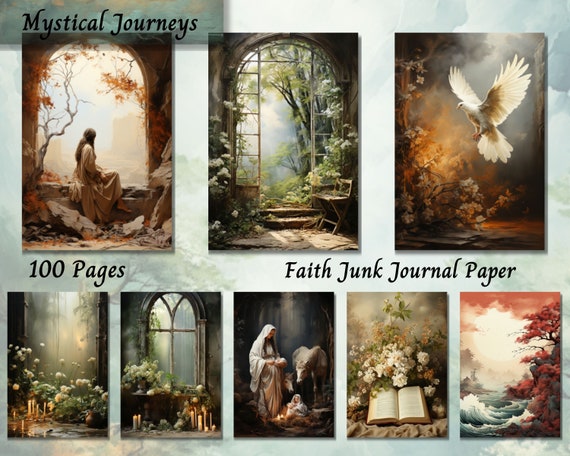 Faith Junk Journal Kit Paper, Christianity Digital Watercolor Ephemera, Shabby Chic Scrapbook Collage Supplies, Vintage Background Page Png