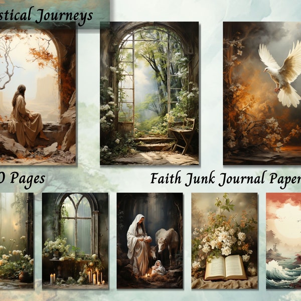 Faith Junk Journal Kit Paper, Christianity Digital Watercolor Ephemera, Shabby Chic Scrapbook Collage Supplies, Vintage Background Page Png