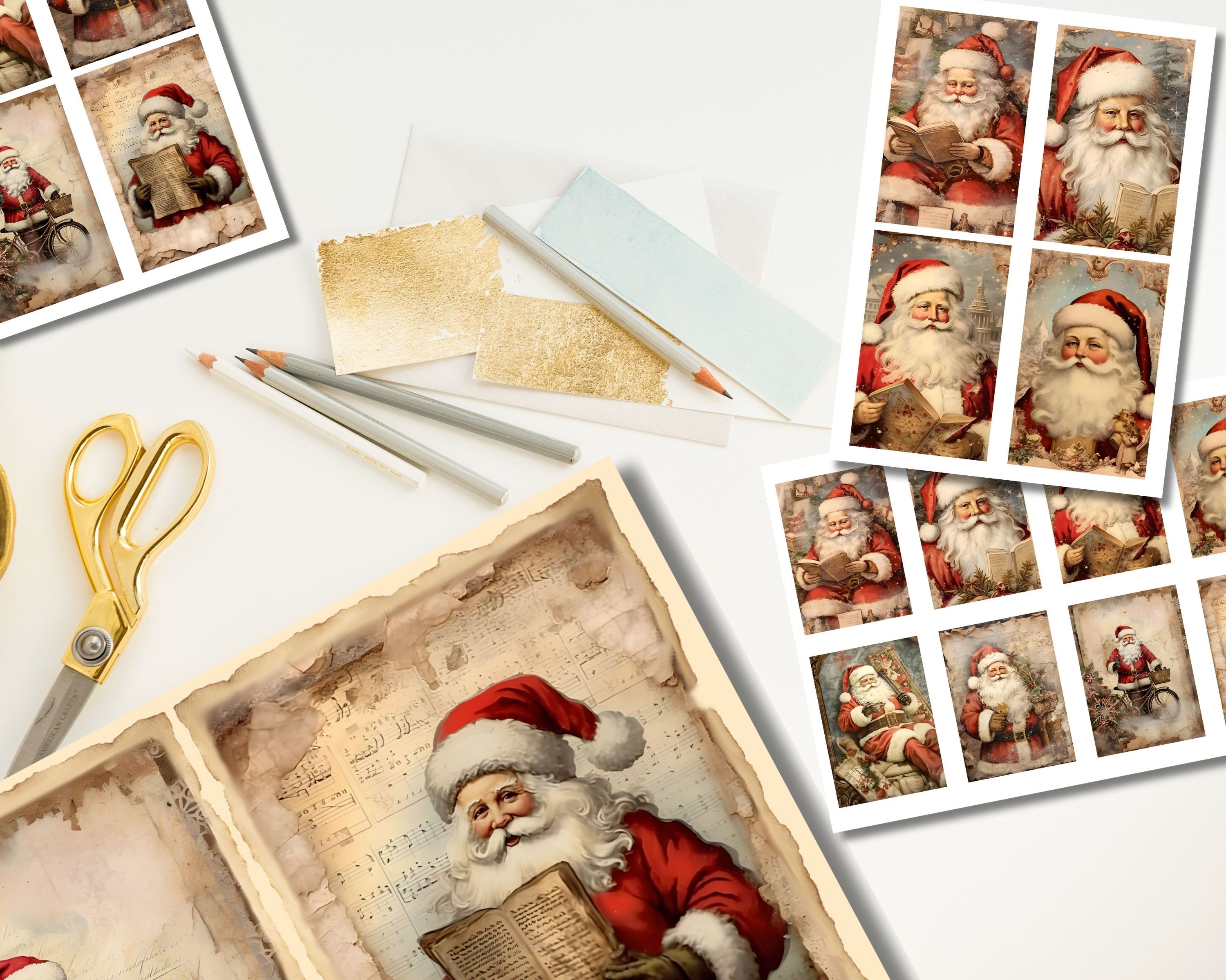 Santa Claus Junk Journal Page, Christmas Vintage Shabby Chic Paper ...