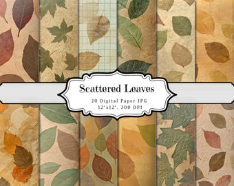 Scattered Leaves Junk Journal Paper, Autumn Vintage Printable Ephemera, Fall Leaf Scrapbook Collage Sheet, Background Mixed Media Page ATC