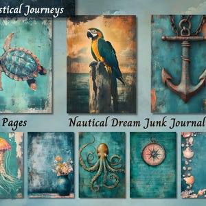Nautical Dream Junk Journal Paper, Vintage Ocean Printable Ephemera, Underwater Sea Animals Scrapbook Collage Sheet, Background Mixed Media