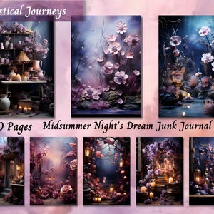 Midsummer Night's Dream Junk Journal Kit, Printable Ephemera, Floral Scrapbooking Collage Supplies, Fussy Cut, ATC Card, Vintage Shabby Chic