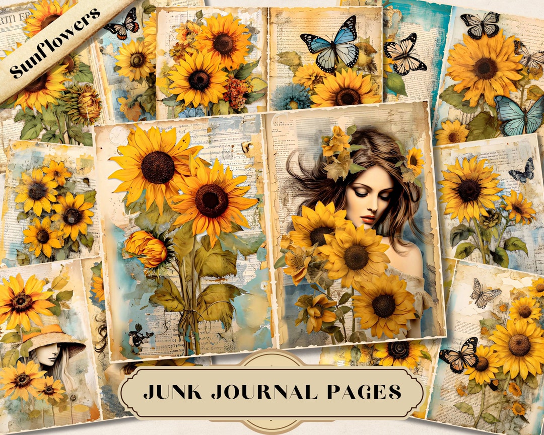 Sunflowers Junk Journal Pages, Vintage Summer Printable Ephemera ...