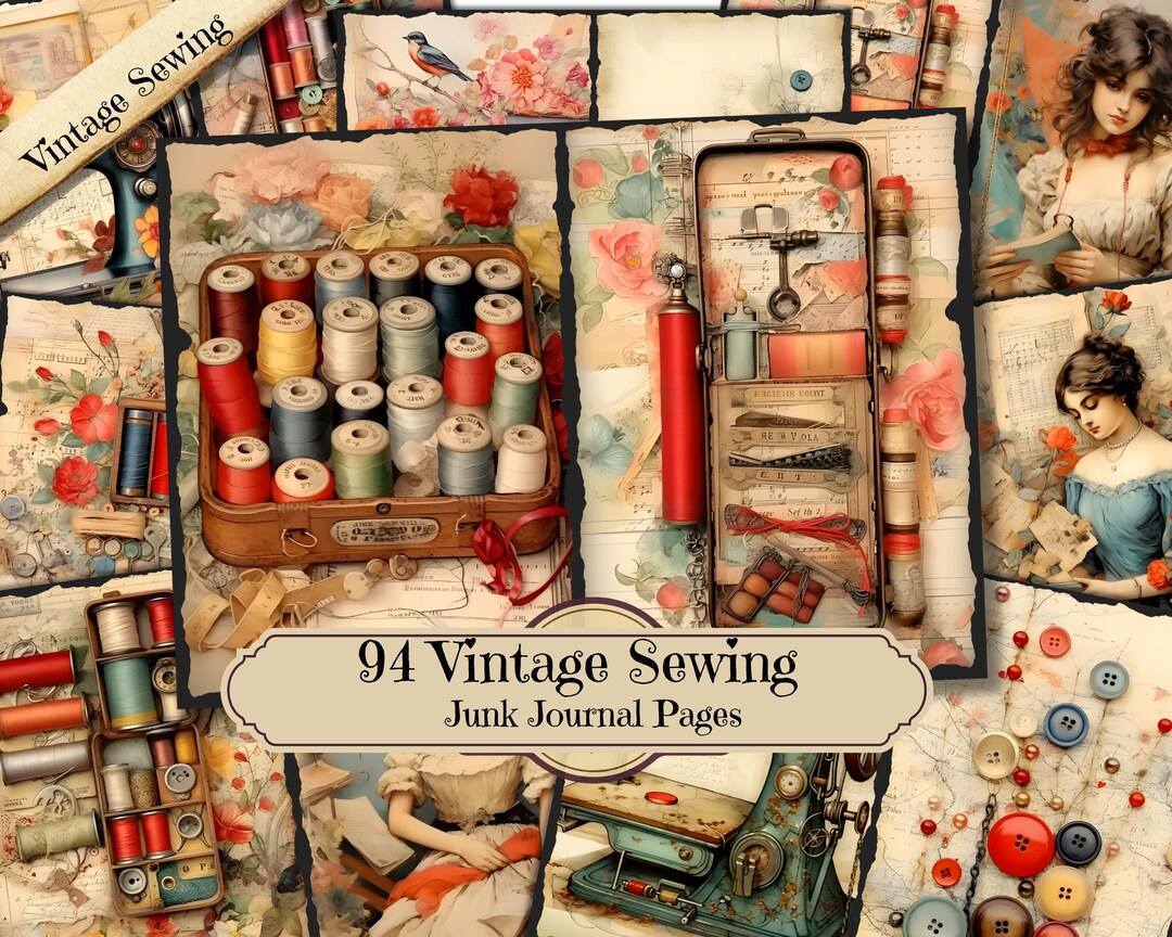 Vintage Sewing Junk Journal Bundle, Shabby Chic Sewing Ephemera Kit ...