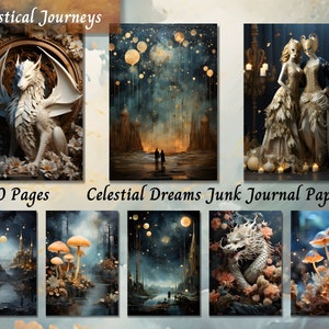 Celestial Galaxy Junk Journal Pages Set of Printable Digital Papers Cosmic Sky Stars Moon Theme for Scrapbooking Collage Crafts
