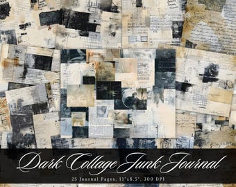 Dark Collage Junk Journal Paper, Vintage Aged Printable Ephemera, Old Grunge Scrapbooking Collage Sheet, Background Mixed Media Pages ATC