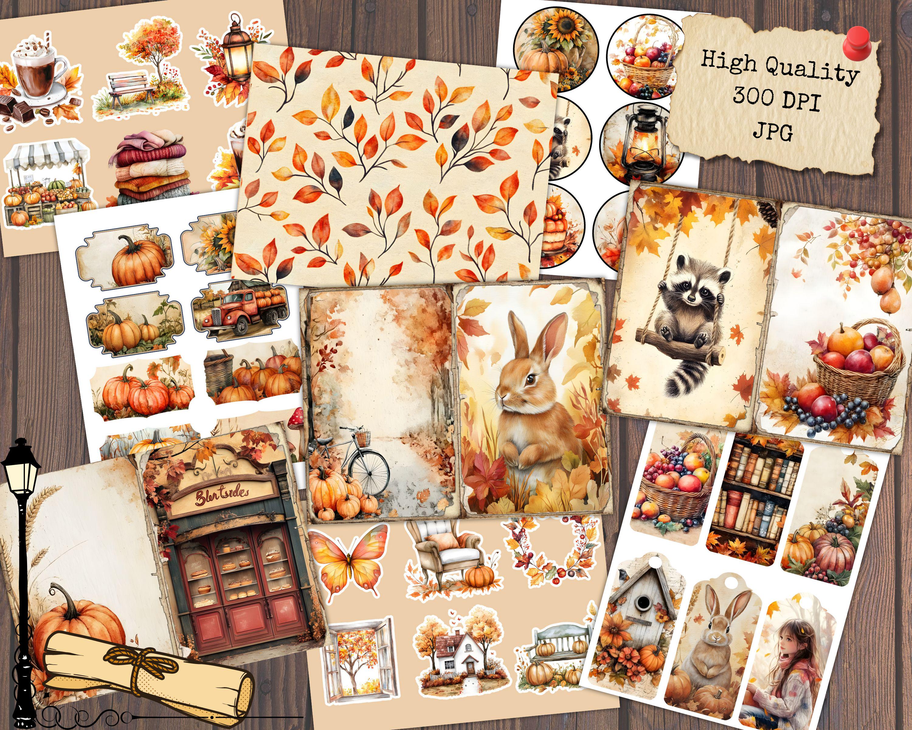 Cozy Autumn Junk Journal Kit, Halloween Fall Leaves Printable Ephemera ...