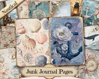 Vintage Sea Scrapbook, Printable PDF, Nautical Vintage, Printable Template, for Scrapbooking