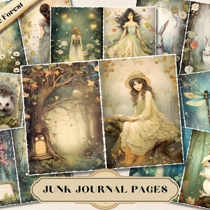 Sparkle Forest Junk Journal, Journaling Mixed Media, Scrapbooking Kit, Printable Ephemera Collage, Shabby Chic Fussy Cut,Background ATC Card