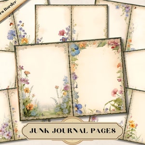 Wildflowers Border Junk Journal Paper, Floral Outline Background Page, Flower Frame Printable Ephemera, Vintage Scrapbooking Collage Sheet