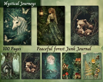 kit de journal indésirable de la forêt enchantée vintage, pages imprimables éphémères fantastiques de forêt, éphémères de journal de forêt de fée, papiers magiques de forêt