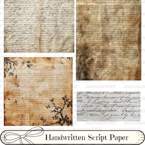 Papel imprimible con guión escrito a mano, papel de diario vintage, kit de diario basura, kit de scrapbooking antiguo, efímera imprimible, tarjeta ATC de corte quisquilloso
