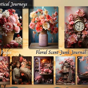 Floral Scent Junk Journal Paper, Shabby Chic Printable Ephemera, Vintage Flower Scrapbook Collage Sheet, Background Mixed Media Pages ATC