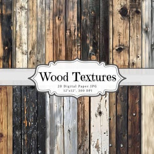 Papeles digitales con texturas de madera, efímeras imprimibles de madera, hojas de collage rústicas para scrapbooking, páginas de técnica mixta con fondo de tablones de madera ATC
