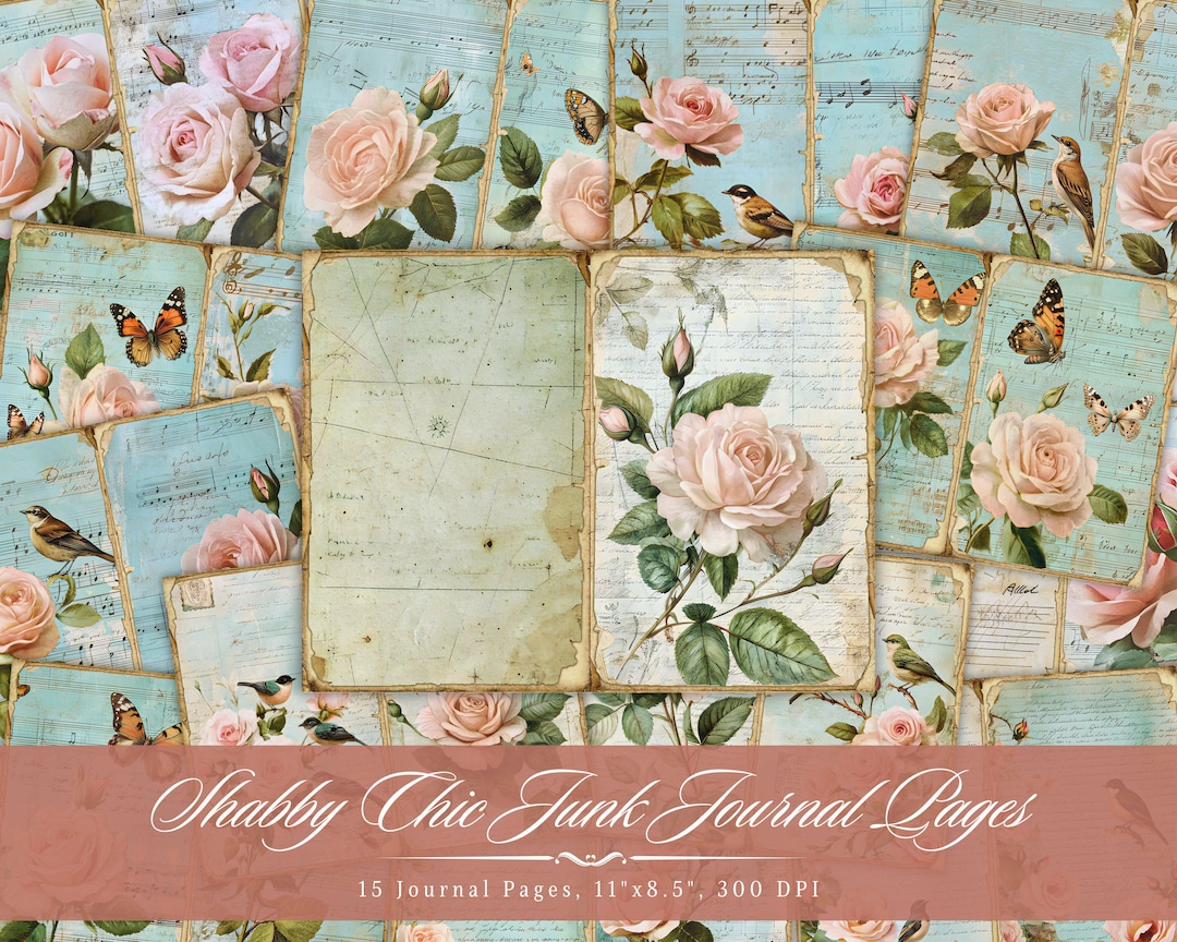 Shabby Chic Junk Journal Pages, Floral Watercolor Printable Ephemera ...