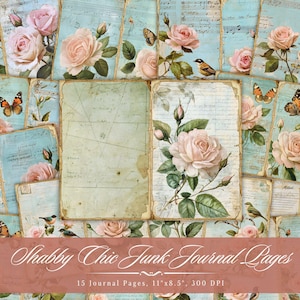 Shabby Chic Junk Journal Pages, Floral Watercolor Printable Ephemera, Vintage Flower Scrapbook Collage Sheet, Aged Botanical Background ATC