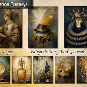 Fairytale Story Junk Journal, Fairy Mythical Printable Ephemera, Vintage Fantasy Scrapbooking Collage Sheet, Background Mixed Media Pages