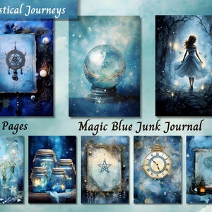Magic Blue Junk Journal Kit Paper, Watercolor Digital Blue Printable Ephemera, Shabby Chic Scrapbook Collage Sheet, Fantasy Mixed Media ATC