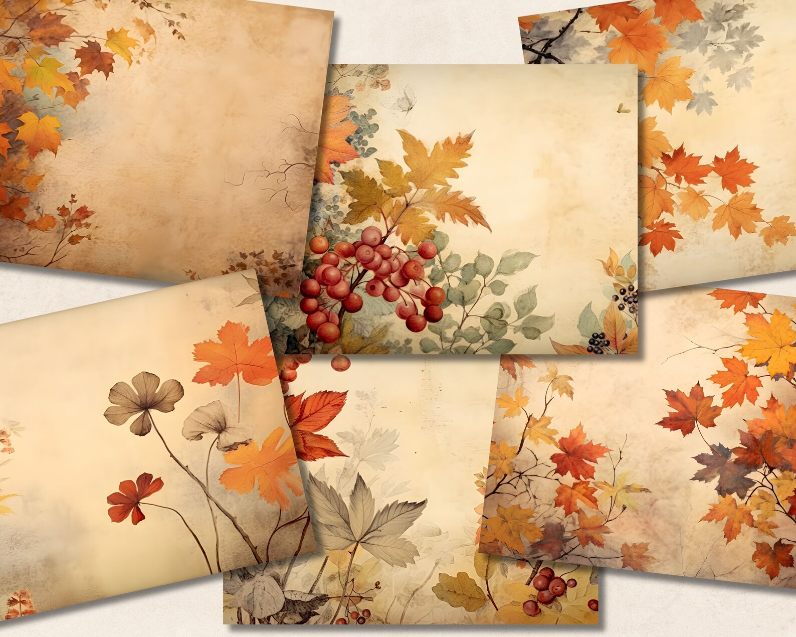 Autumn Junk Journal Pages, Printable Vintage Fall Paper, Digital Orange ...