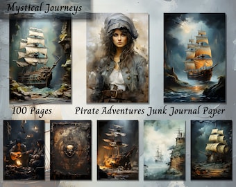 Pirate Adventures Junk Journal Paper, Ocean Journey Printable Ephemera, Sea Scrapbooking Card, Vintage Collage Sheet, Mixed Media Background