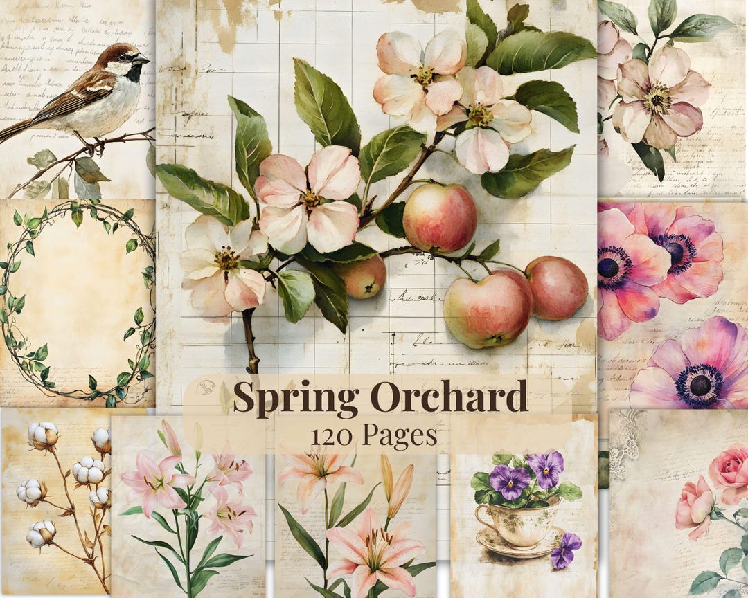 120 Spring Orchard Junk Journal Kit Printable, Vintage Ephemera Bundle ...